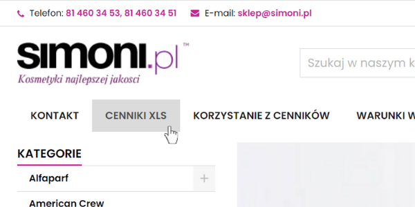 kliknij w cenniki xls